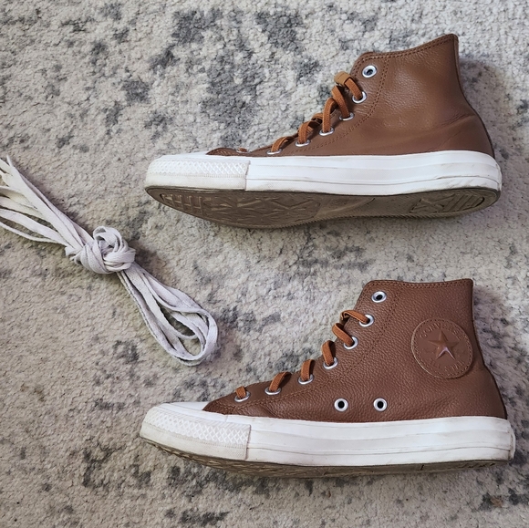 Womens / Unisex Brown Leather High Top Converse - Picture 2 of 6